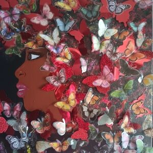 Butterfly Mixed Media Wall Art - Red, Pink, Multicolor